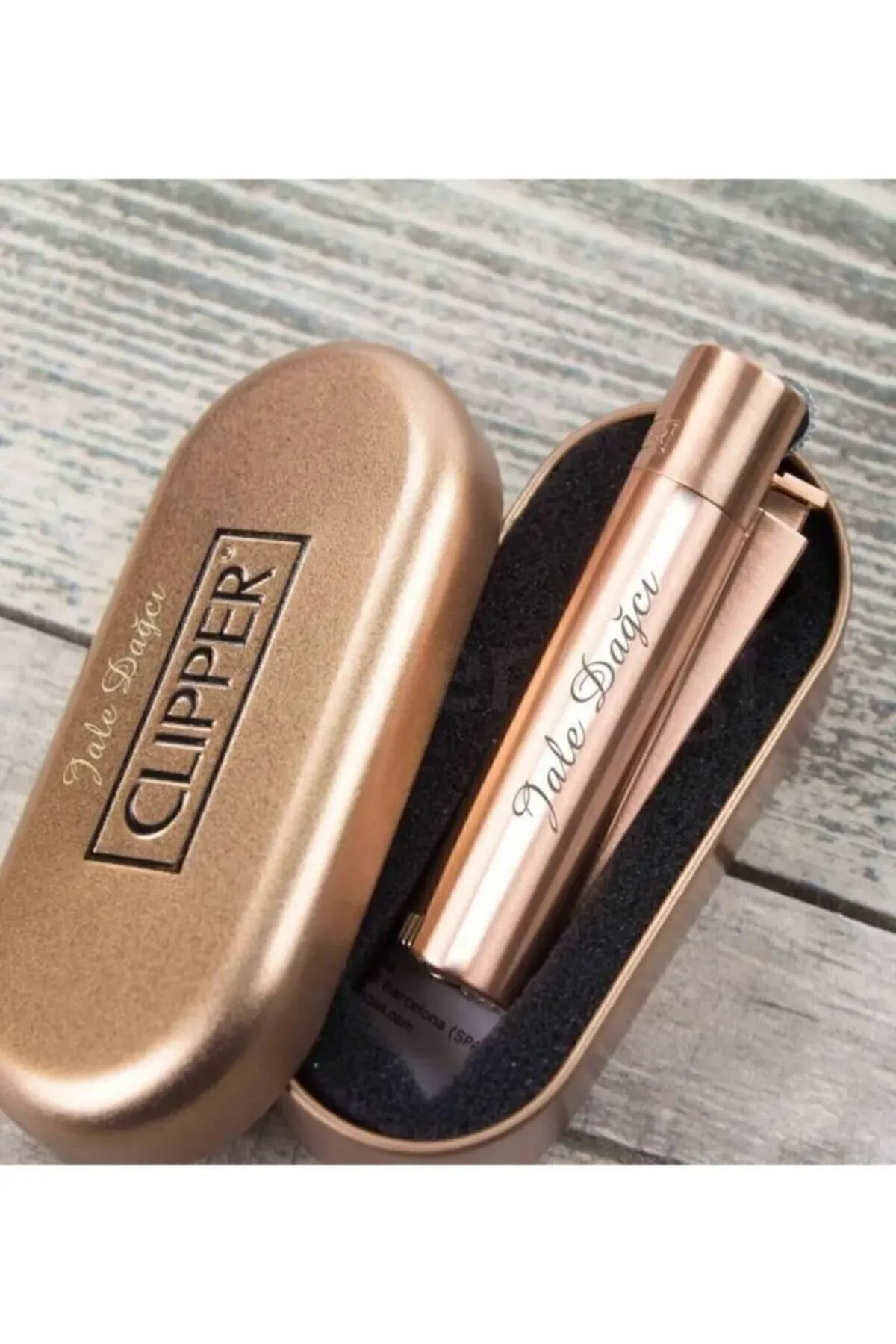 Kişiye Özel  Rose Gold Parlak Taşlı Metal Clipper  Çakmak